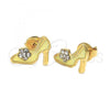 Oro Laminado Stud Earring, Gold Filled Style Shoes and Flower Design, with White Crystal, Yellow Enamel Finish, Golden Finish, 02.64.0210 *PROMO*