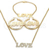Oro Laminado Necklace, Bracelet and Earring, Gold Filled Style Love Design, Polished, Golden Finish, 06.63.0246