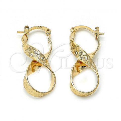 Oro Laminado Medium Hoop, Gold Filled Style and Flower Diamond Cutting Finish, Golden Finish, 5.147.044