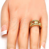 Oro Laminado Multi Stone Ring, Gold Filled Style Elephant Design, with White Micro Pave, Polished, Golden Finish, 01.253.0010.09 (Size 9)