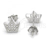 Sterling Silver Stud Earring, Crown Design, with White Cubic Zirconia, Polished, Rhodium Finish, 02.336.0019