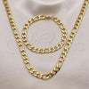 Stainless Steel Necklace and Bracelet, Figaro Design, Polished, Golden Finish, 06.116.0029.1