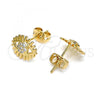 Oro Laminado Stud Earring, Gold Filled Style Evil Eye Design, with White Micro Pave, Polished, Golden Finish, 02.213.0296