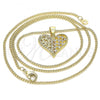 Oro Laminado Pendant Necklace, Gold Filled Style Heart Design, with White Micro Pave, Polished, Golden Finish, 04.156.0355.20