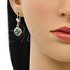 Oro Laminado Dangle Earring, Gold Filled Style Heart Design, with Green and White Crystal, Polished, Golden Finish, 02.122.0114.6