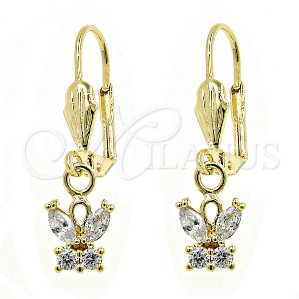 Oro Laminado Dangle Earring, Gold Filled Style Butterfly Design, with White Cubic Zirconia, Polished, Golden Finish, 02.63.2435