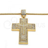Oro Laminado Pendant Necklace, Gold Filled Style Cross Design, with White Crystal, Polished, Golden Finish, 04.242.0077.30
