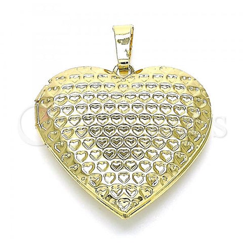 Oro Laminado Locket Pendant, Gold Filled Style Heart Design, Polished, Golden Finish, 05.117.0025