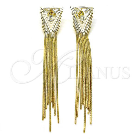 Oro Laminado Long Earring, Gold Filled Style Baguette Design, with White Cubic Zirconia, Polished, Golden Finish, 02.268.0115