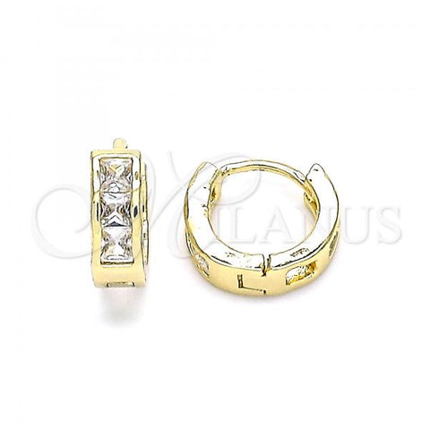 Oro Laminado Huggie Hoop, Gold Filled Style with White Cubic Zirconia, Polished, Golden Finish, 02.210.0640.10