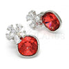 Rhodium Plated Stud Earring, Flower Design, with Padparadscha Swarovski Crystals and White Micro Pave, Polished, Rhodium Finish, 02.63.2580.2