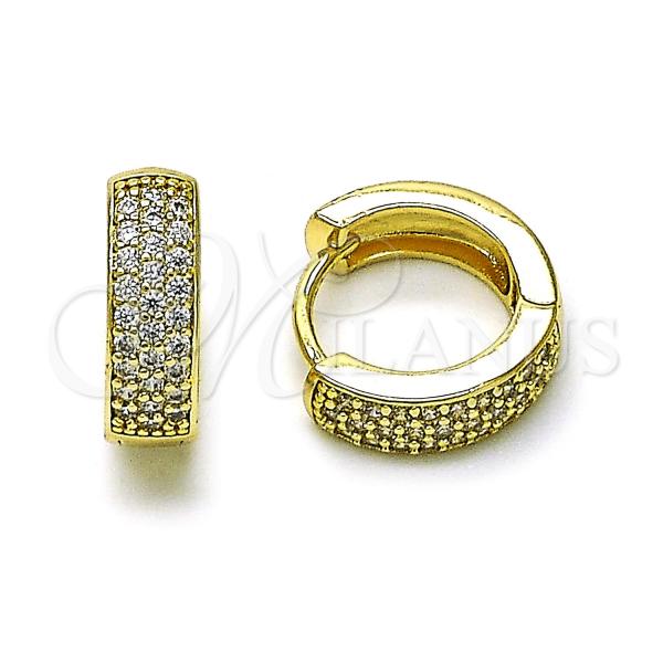 Oro Laminado Huggie Hoop, Gold Filled Style with White Micro Pave, Polished, Golden Finish, 02.213.0738.16