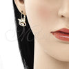 Oro Laminado Leverback Earring, Gold Filled Style Owl Design, with White Cubic Zirconia, Polished, Golden Finish, 02.210.0434