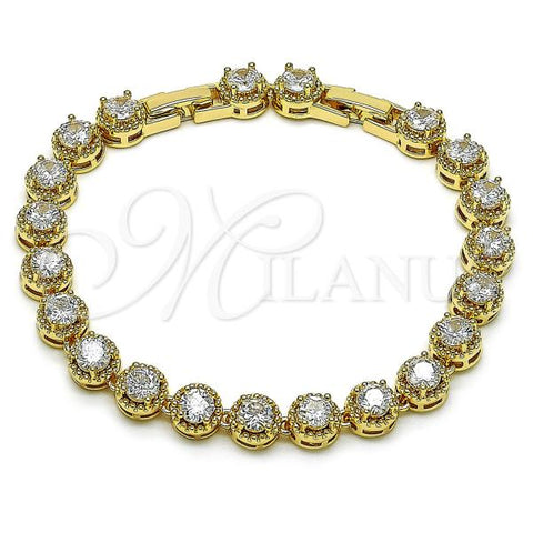 Oro Laminado Fancy Bracelet, Gold Filled Style Cluster Design, with White Cubic Zirconia, Polished, Golden Finish, 03.283.0441.08