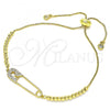 Oro Laminado Adjustable Bolo Bracelet, Gold Filled Style Ball Design, with White Micro Pave, Polished, Golden Finish, 03.313.0034.10