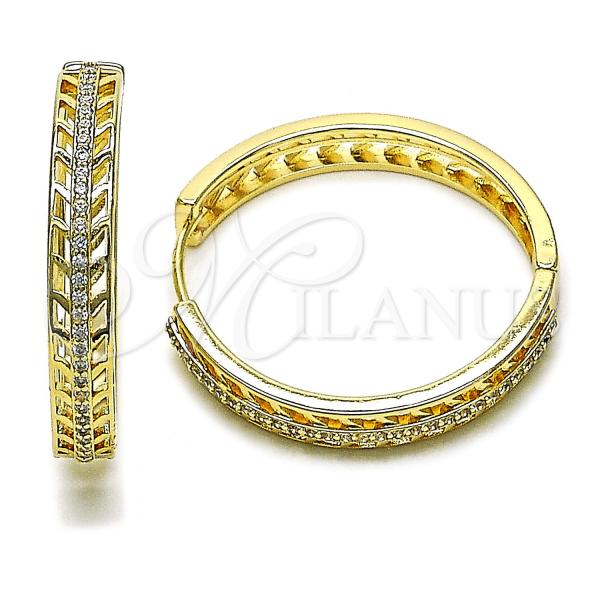 Oro Laminado Huggie Hoop, Gold Filled Style with White Micro Pave, Polished, Golden Finish, 02.204.0048.35