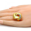 Oro Laminado Multi Stone Ring, Gold Filled Style Greek Key Design, with White Crystal, Polished, Golden Finish, 01.241.0004.09 (Size 9)