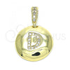 Oro Laminado Fancy Pendant, Gold Filled Style Initials Design, with White Cubic Zirconia, Polished, Golden Finish, 05.341.0004