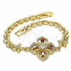 Oro Laminado Fancy Bracelet, Gold Filled Style Flower and Teardrop Design, with Garnet and White Cubic Zirconia, Polished, Golden Finish, 03.357.0007.1.07
