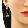 Oro Laminado Long Earring, Gold Filled Style Flower Design, with Multicolor Cubic Zirconia, Polished, Golden Finish, 02.387.0050.1