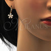 Oro Laminado Dangle Earring, Gold Filled Style Flower Design, with White Cubic Zirconia, Polished, Golden Finish, 02.217.0059