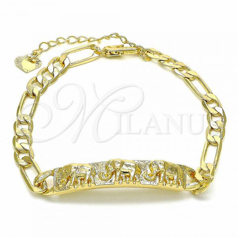 Oro Laminado ID Bracelet, Gold Filled Style Elephant Design, Polished, Golden Finish, 03.351.0019.1.07
