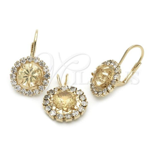 Oro Laminado Earring and Pendant Adult Set, Gold Filled Style with Champagne Cubic Zirconia, Polished, Golden Finish, 5.057.010.1