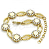 Oro Laminado Fancy Bracelet, Gold Filled Style Flower Design, with White Crystal and  Opal, Polished, Golden Finish, 03.59.0055.08