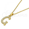 Stainless Steel Pendant Necklace, Initials and Rolo Design, with White Crystal, Polished, Golden Finish, 04.238.0006.18