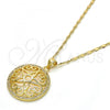 Oro Laminado Pendant Necklace, Gold Filled Style Flower Design, with White Micro Pave, Polished, Golden Finish, 04.195.0003.20