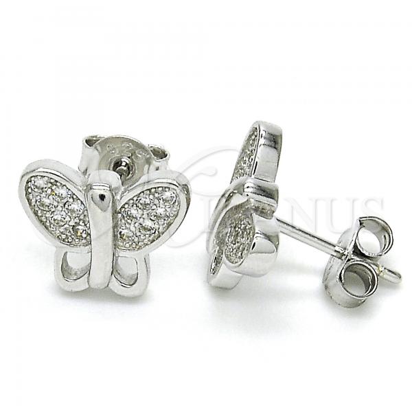 Sterling Silver Stud Earring, Butterfly Design, with White Micro Pave, Polished, Rhodium Finish, 02.336.0113