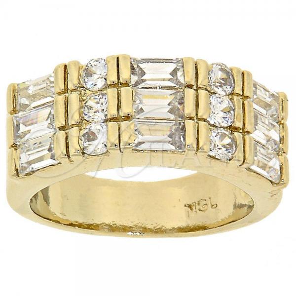 Oro Laminado Multi Stone Ring, Gold Filled Style with White Cubic Zirconia, Polished, Golden Finish, 5.054.015.08 (Size 8)