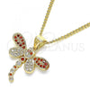 Oro Laminado Pendant Necklace, Gold Filled Style Dragon-Fly Design, with Garnet and White Micro Pave, Polished, Golden Finish, 04.156.0297.1.20