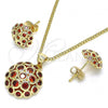 Oro Laminado Earring and Pendant Adult Set, Gold Filled Style with Garnet Micro Pave, Polished, Golden Finish, 10.156.0259.2
