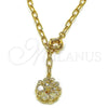 Oro Laminado Fancy Necklace, Gold Filled Style Flower and Heart Design, with White Cubic Zirconia, Polished, Golden Finish, 04.63.1440.20
