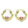 Oro Laminado Small Hoop, Gold Filled Style Heart Design, Red Enamel Finish, Golden Finish, 02.213.0443.2.25