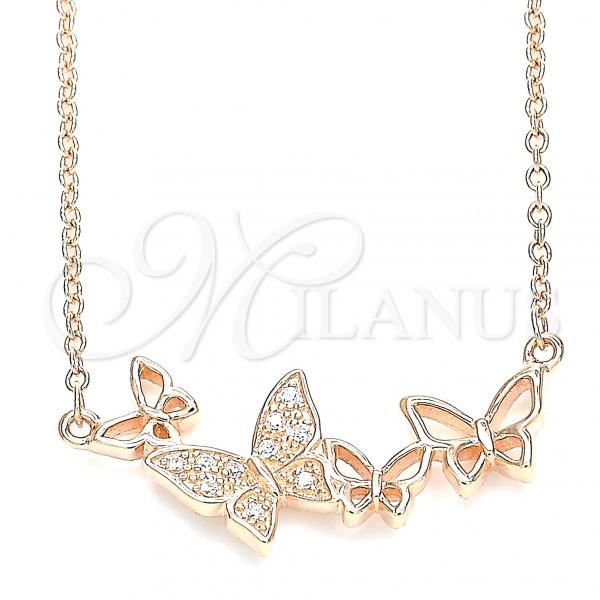 Sterling Silver Pendant Necklace, Butterfly Design, with White Micro Pave, Polished, Rose Gold Finish, 04.336.0014.1.16
