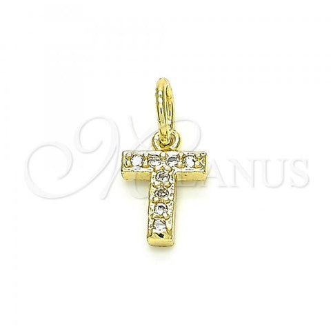 Oro Laminado Fancy Pendant, Gold Filled Style Initials Design, with White Cubic Zirconia, Polished, Golden Finish, 05.341.0037