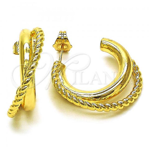 Oro Laminado Small Hoop, Gold Filled Style Rope Design, Polished, Golden Finish, 02.195.0176.25