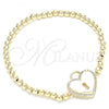 Oro Laminado Fancy Bracelet, Gold Filled Style Expandable Bead and Lock Design, with White Cubic Zirconia, Polished, Golden Finish, 03.299.0034.07