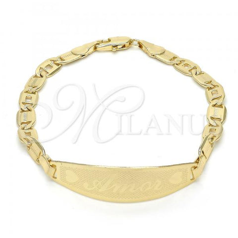 Oro Laminado ID Bracelet, Gold Filled Style Heart Design, Polished, Golden Finish, 03.63.1935.07