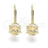 Oro Laminado Leverback Earring, Gold Filled Style with Golden Cubic Zirconia, Polished, Golden Finish, 5.128.082