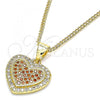 Oro Laminado Pendant Necklace, Gold Filled Style Heart Design, with Garnet and White Micro Pave, Polished, Golden Finish, 04.156.0365.1.20