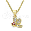 Oro Laminado Pendant Necklace, Gold Filled Style Dragon-Fly Design, with Garnet Cubic Zirconia and White Micro Pave, Polished, Golden Finish, 04.199.0035.1.20