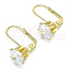 Oro Laminado Leverback Earring, Gold Filled Style with White Cubic Zirconia, Polished, Golden Finish, 5.128.075