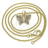 Oro Laminado Pendant Necklace, Gold Filled Style Butterfly Design, with Multicolor Micro Pave, Polished, Golden Finish, 04.156.0305.3.20