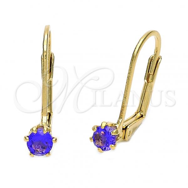 Oro Laminado Leverback Earring, Gold Filled Style with Amethyst Cubic Zirconia, Polished, Golden Finish, 5.128.104