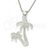 Sterling Silver Fancy Pendant, Palm Tree Design, with White Micro Pave, Polished,, 05.398.0047