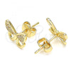 Oro Laminado Stud Earring, Gold Filled Style Butterfly Design, with White Micro Pave, Polished, Golden Finish, 02.94.0132