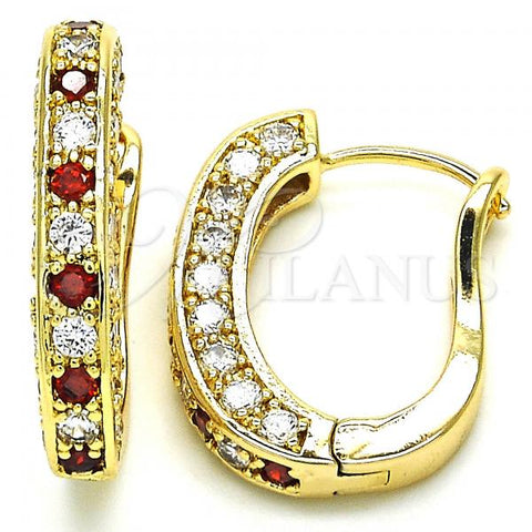Oro Laminado Huggie Hoop, Gold Filled Style with Garnet and White Cubic Zirconia, Polished, Golden Finish, 02.217.0024.2.15